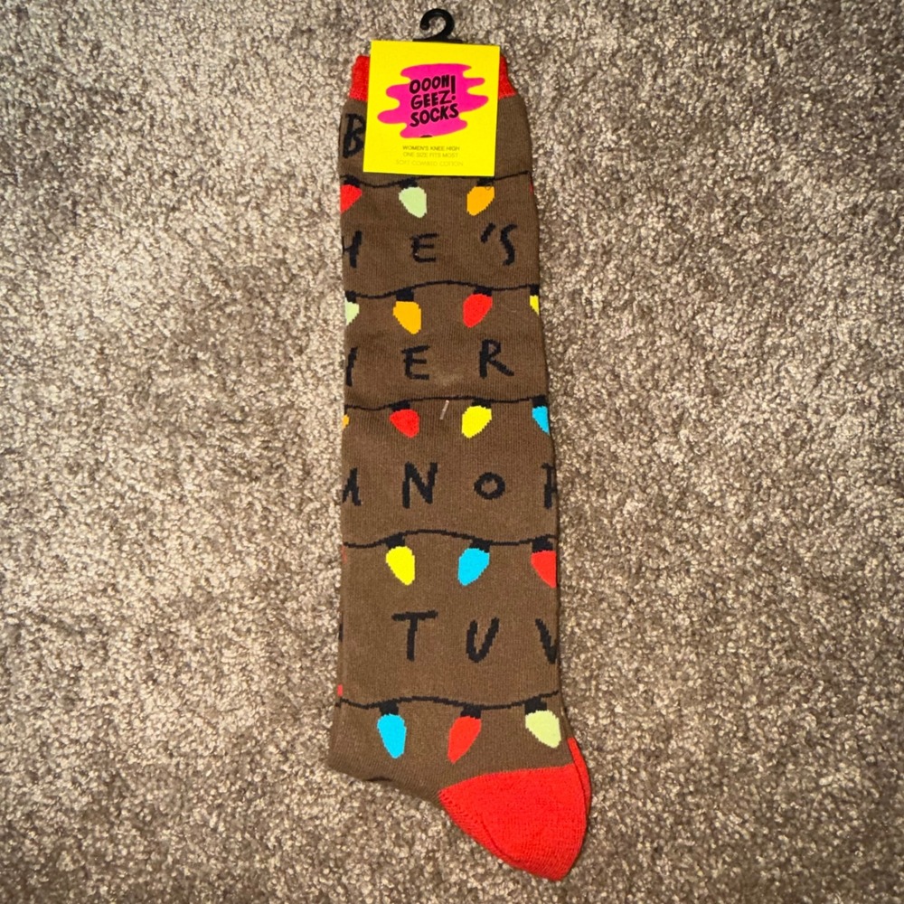 Oooh Geez Socks Womens Knee High Stranger Things Christmas Lights Brown OS NEW